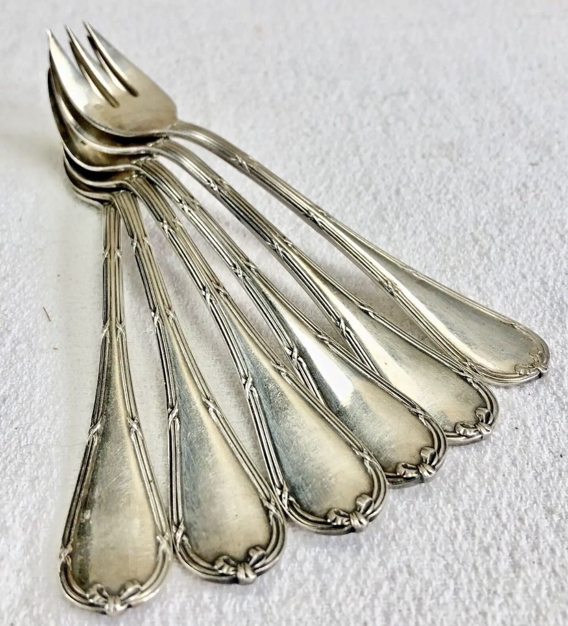 6 oyster forks Christofle crossed ribbons silver metal