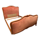 Bed in cherry wood blond carved velvet pink style Louis XV for sleeping 190x140