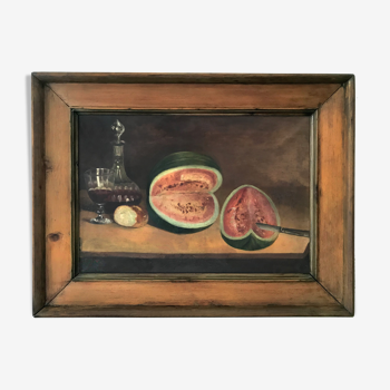 Still life canvas with Watermelon early twentieth century 83cm X 62 cm