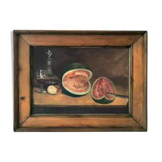 Nature morte à la Pastèque début XXème siècle 83 x 62 cm