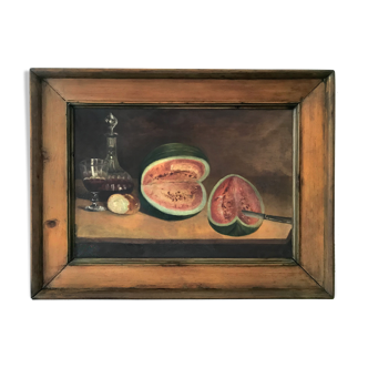 Still life canvas with Watermelon early twentieth century 83cm X 62 cm