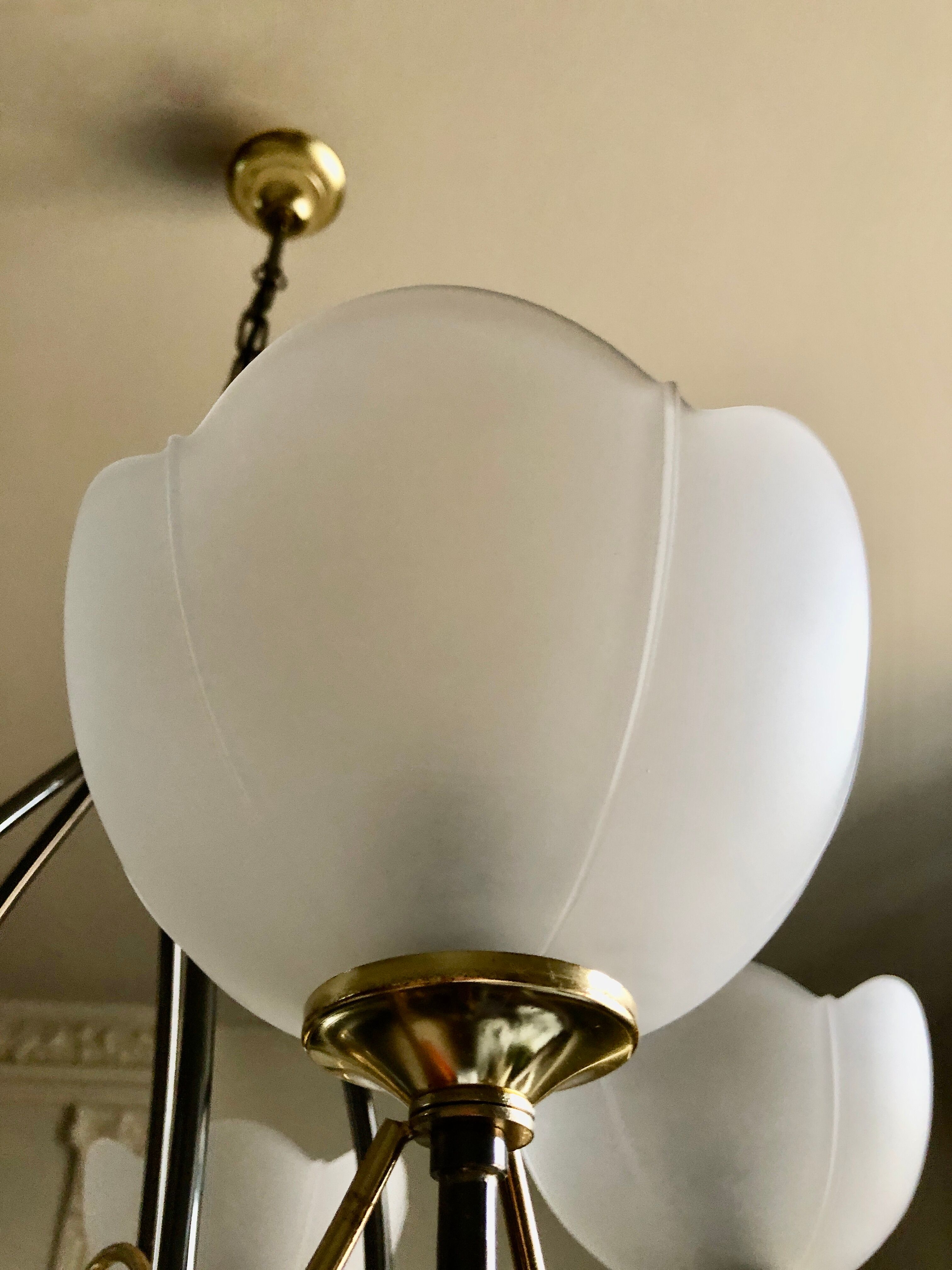 Italian chandelier gray and gold frosted glass flower