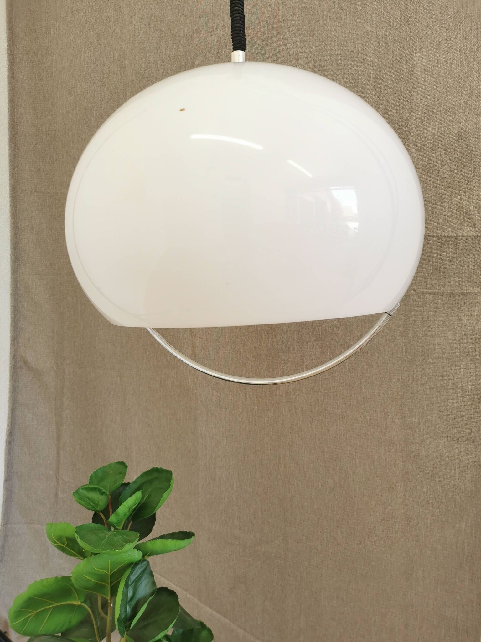 Vintage Meblo White Pendant Lamp: 1970s Italian Space Age Lighting