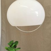 Vintage Meblo White Pendant Lamp: 1970s Italian Space Age Lighting