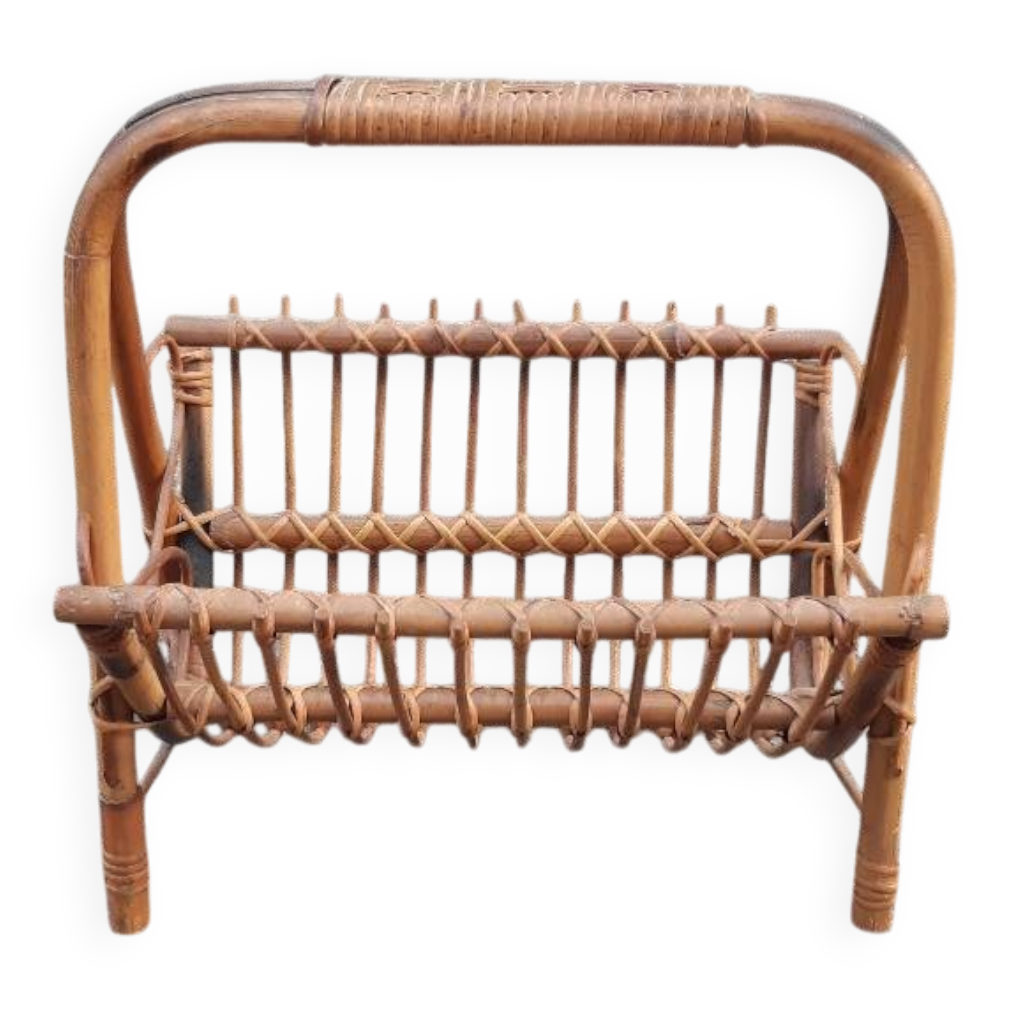 Porte-revue en rotin, années 60