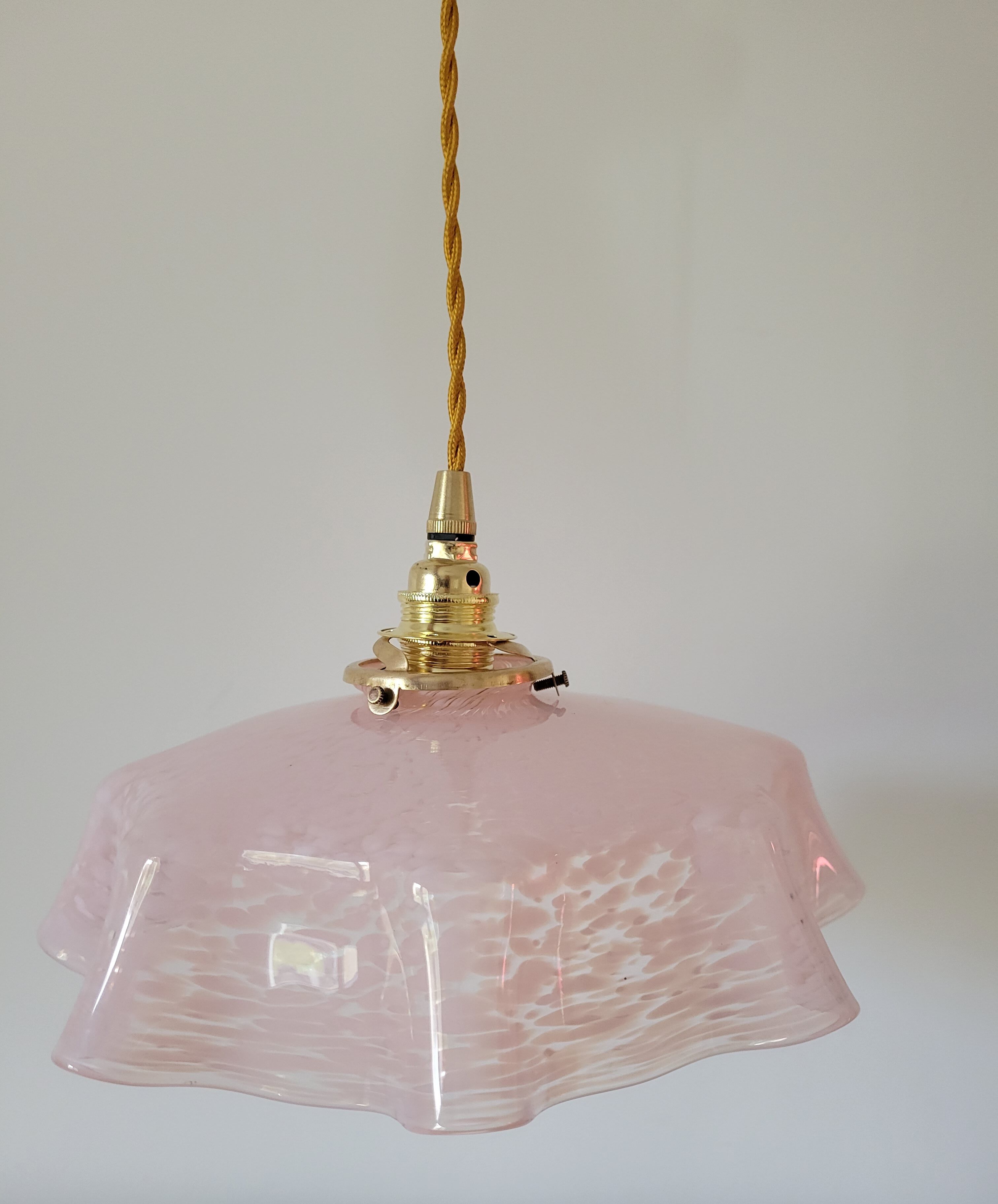 Draped pendant lamp in pink Clichy glass