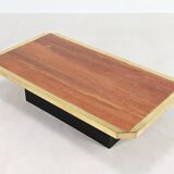 Table Basse En Travertin Rouge Et Laiton, Belgique C.1970