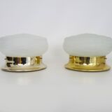 Pair of wall or ceiling lights with white-edged globe. 80 years