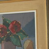 Mid-century original Swedish oil on panel still life with pot plant