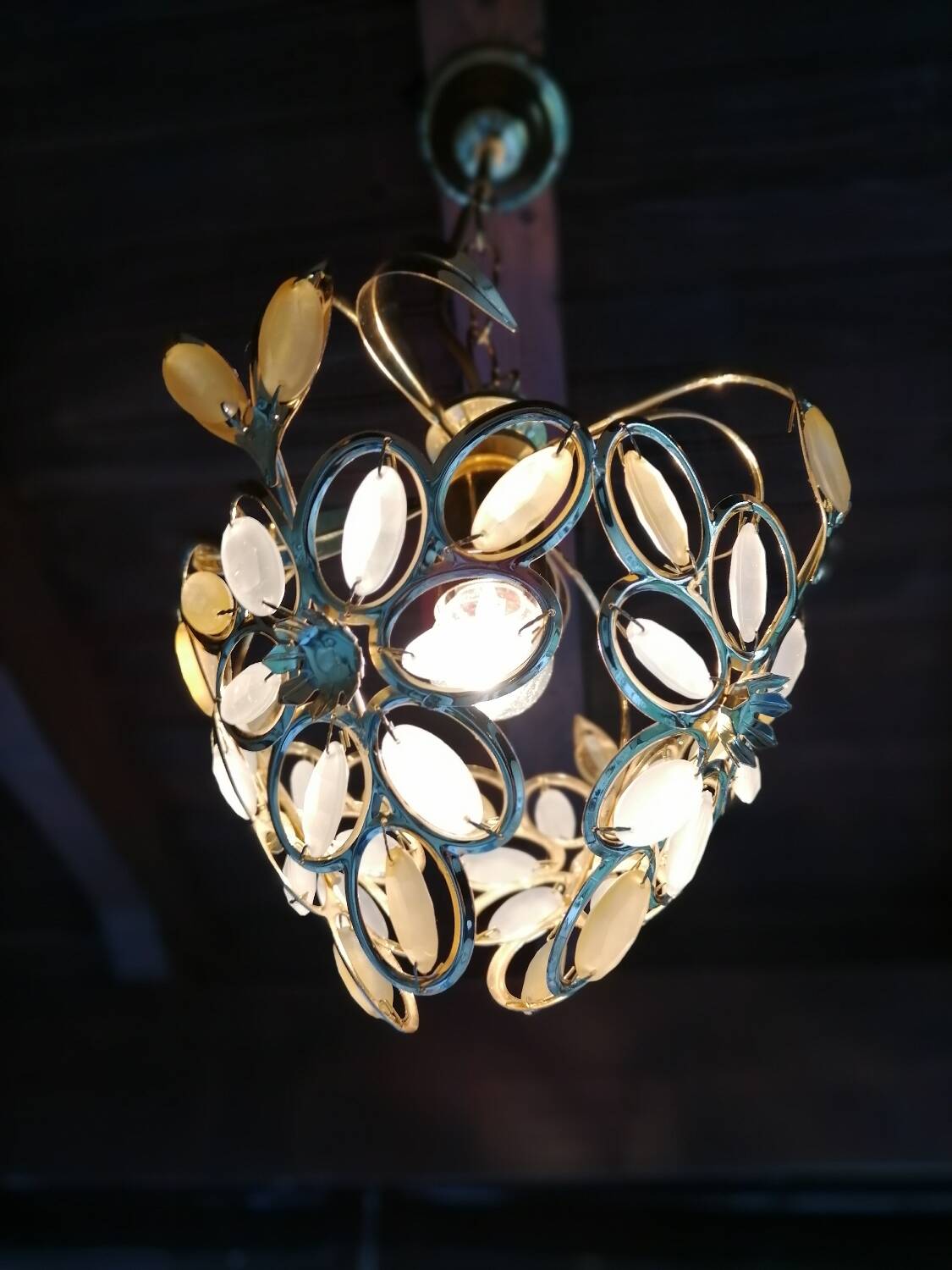 Gold metal pendant light and 90's glass pendants