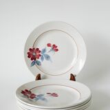Set of 5 saint-amand dessert plates, with pink and blue flowers, 1960