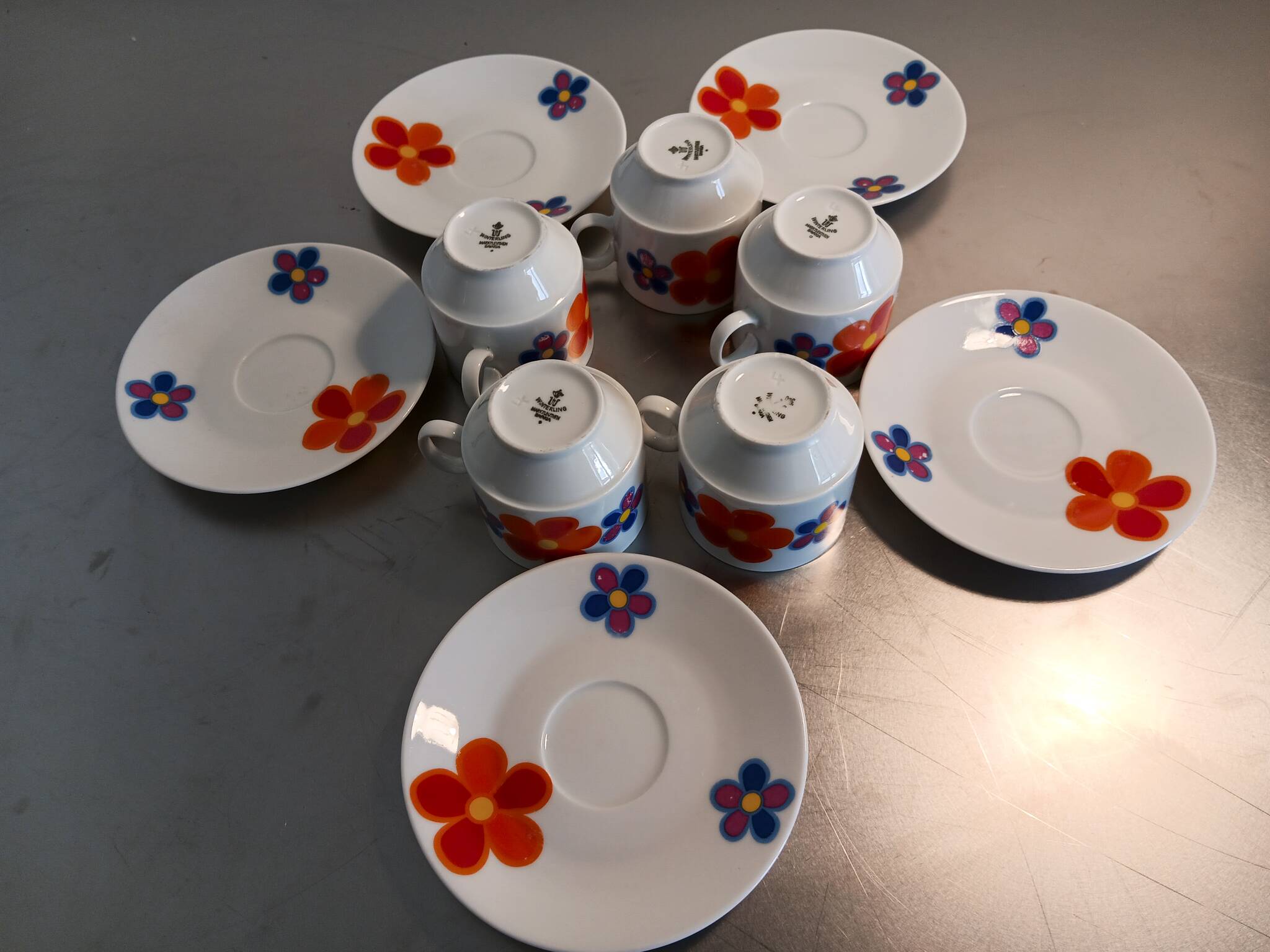 5 vintage cups. Manufacture Winterling Marktleuthen Bavaria - Floral patterns, 70s style