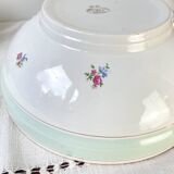 Saladier porcelaine vintage fleuri blanche verte SALINS 66 de 1950s