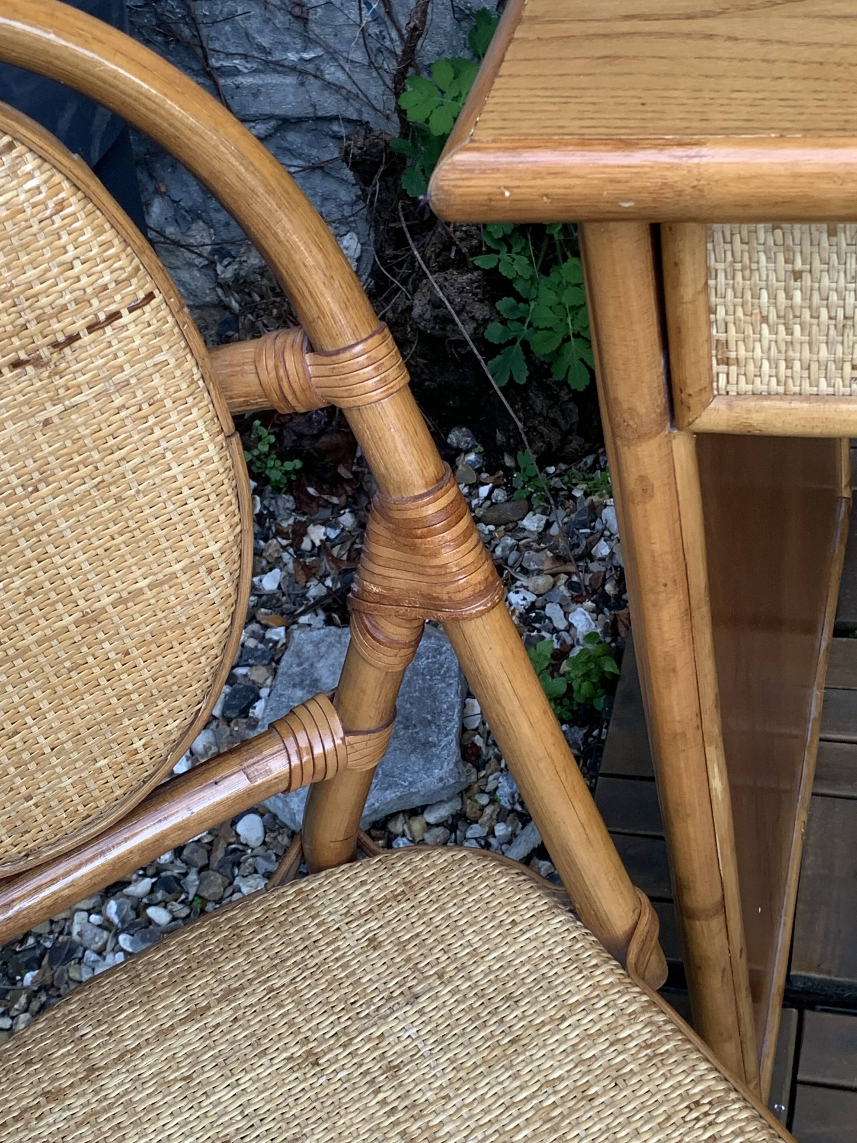 Vintage rattan and woven wicker desk 1970