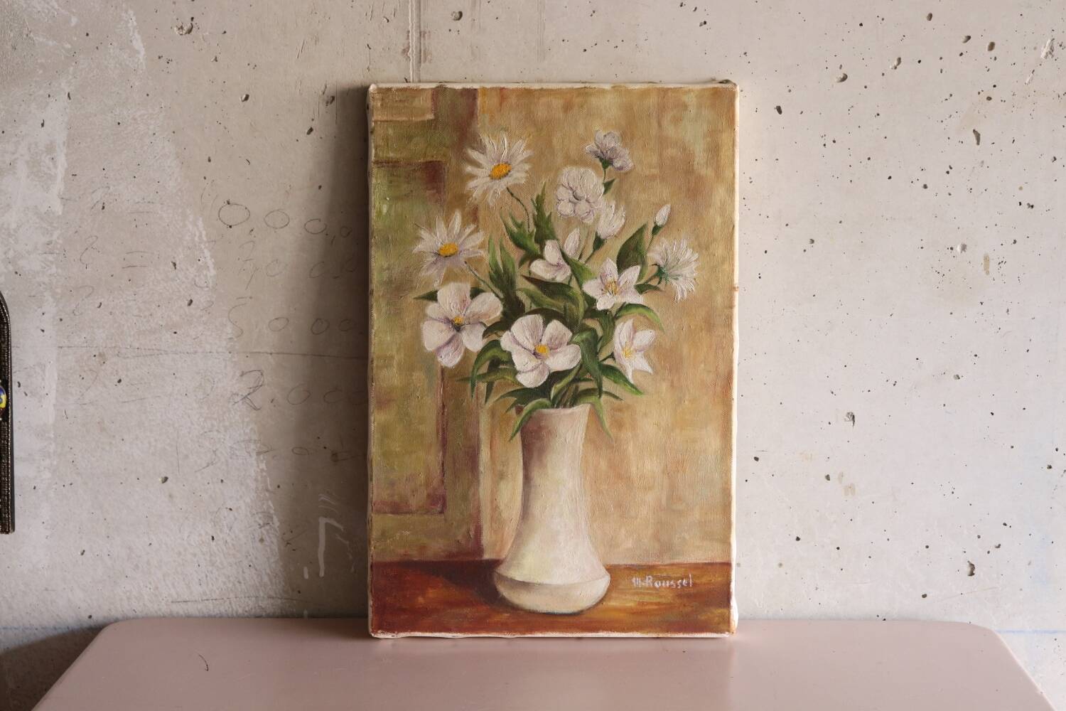 Tableau huile sur toile bouquet de fleurs vintage