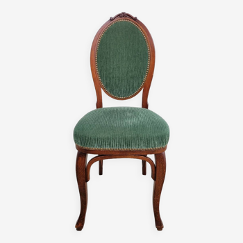 Chaise médaillon ancienne velours côtelé vert