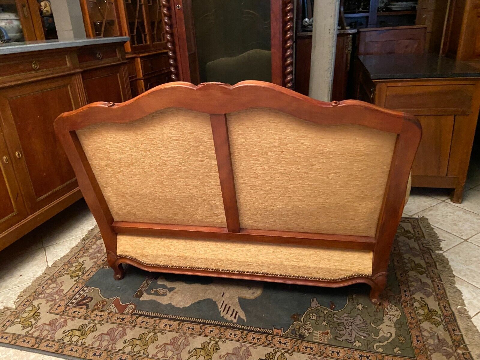 Sofa 2 places convertible sleeping 90x190 cherry Louis XV yellow velvet