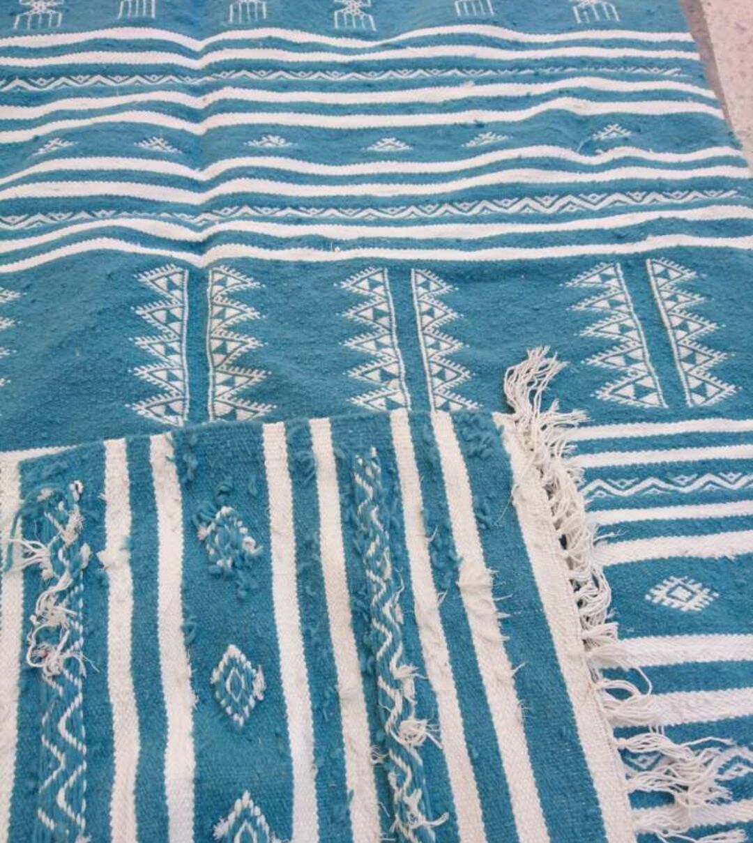 Carpet blue berber kilim made by hand 200x115cm