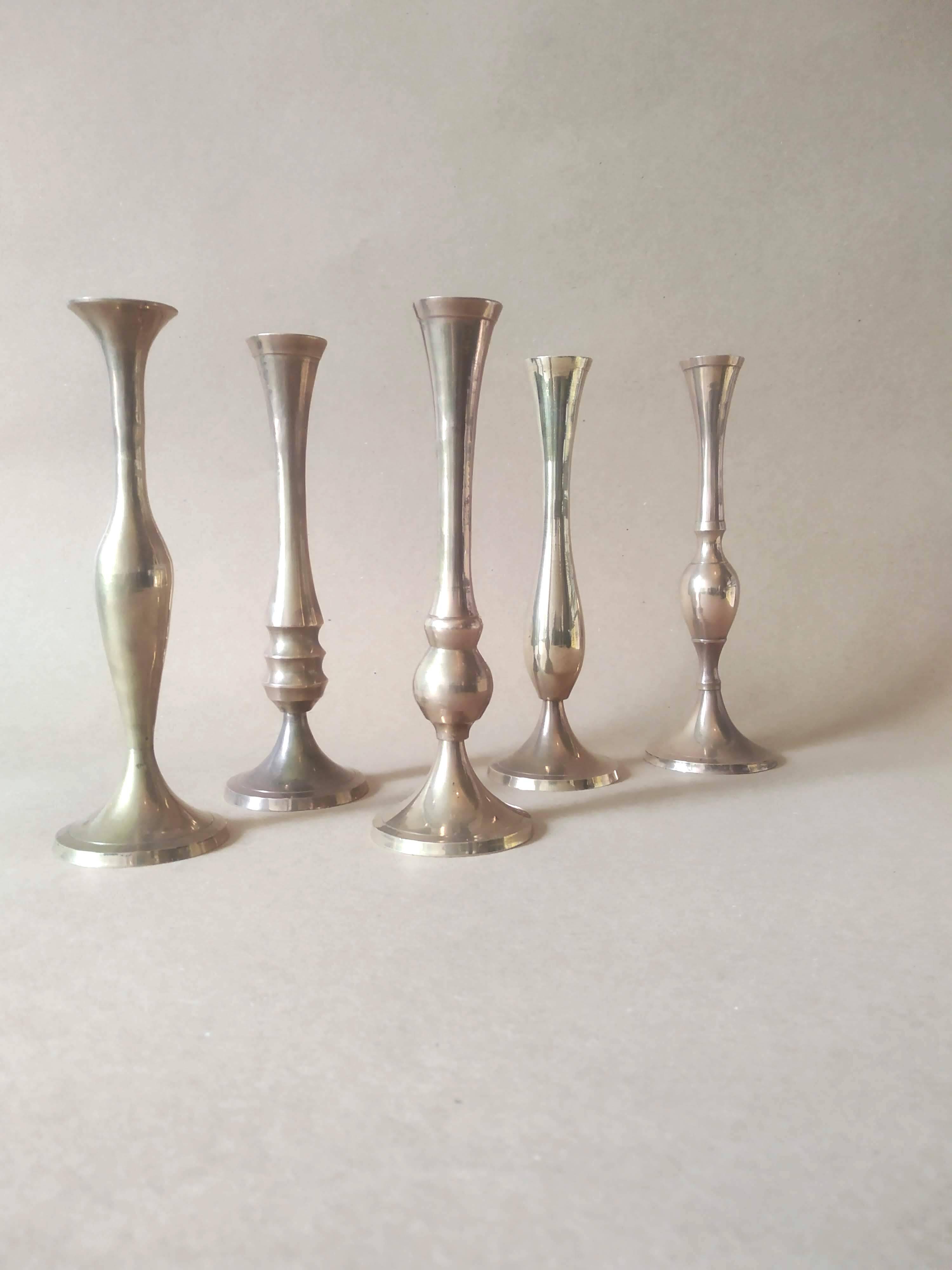 Ensemble de 5 soliflores en laiton vintage