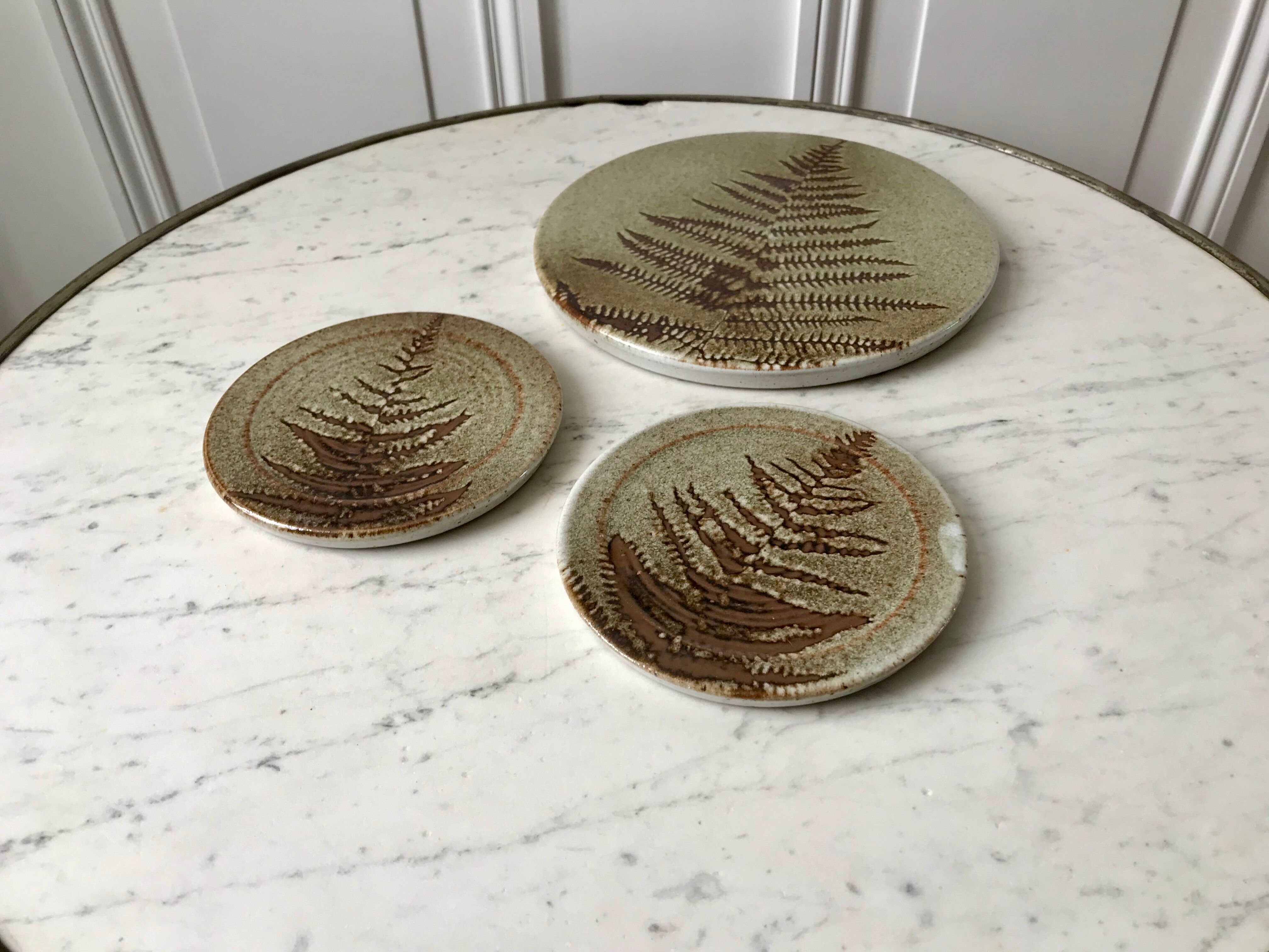 Ceramic trifle and coaster set / stoneware pottery signed 70s