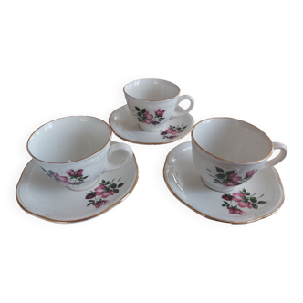 Lot de 3 tasses et 3 sous tasses en porcelaine de Gien