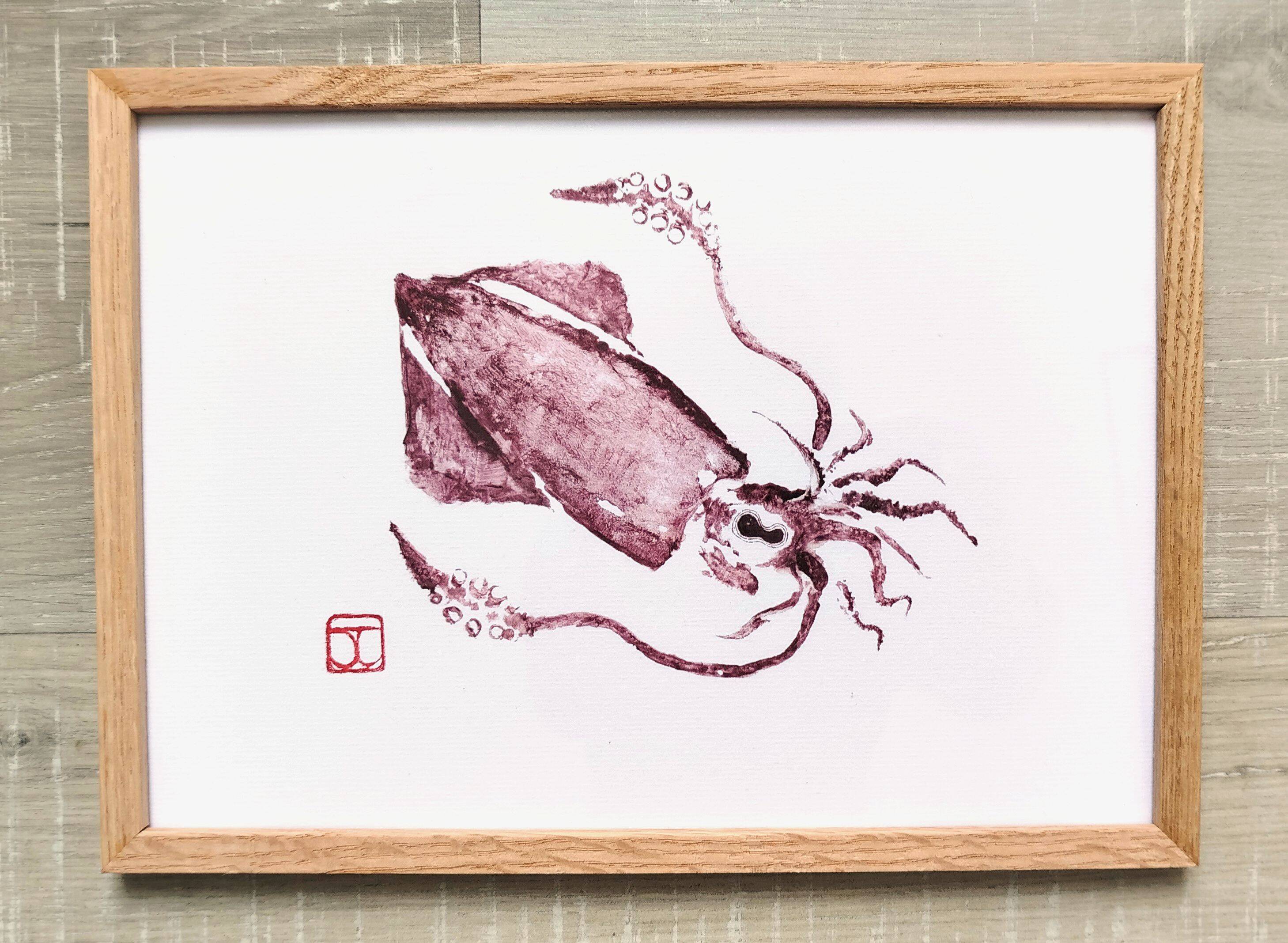 Framed art print, "Print of a squid"