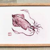 Framed art print, "Print of a squid"