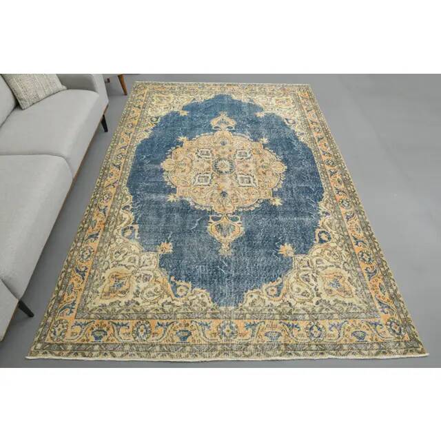 1970s Vintage Turkish Oushak Handmade Wool Cotton Orange Area Rug 205x304