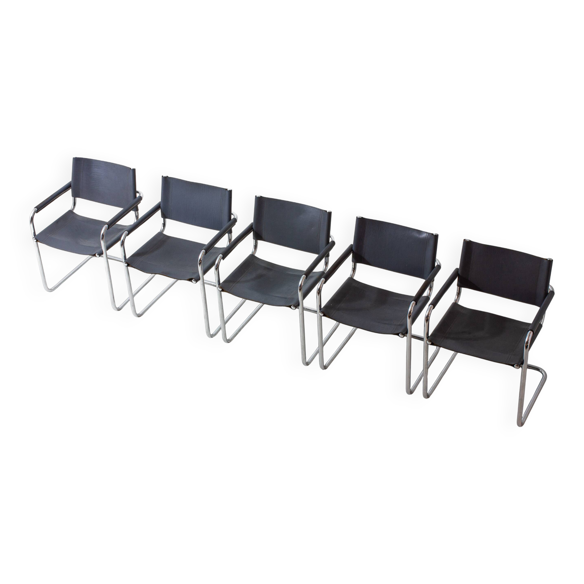 Set of Bauhaus "MG5" leather chairs by Matteo Grassi, Italy, 1980s