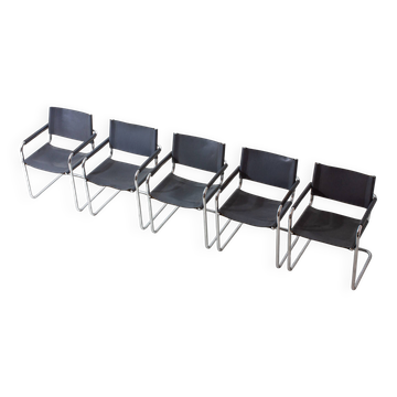 Set of Bauhaus "MG5" leather chairs by Matteo Grassi, Italy, 1980s