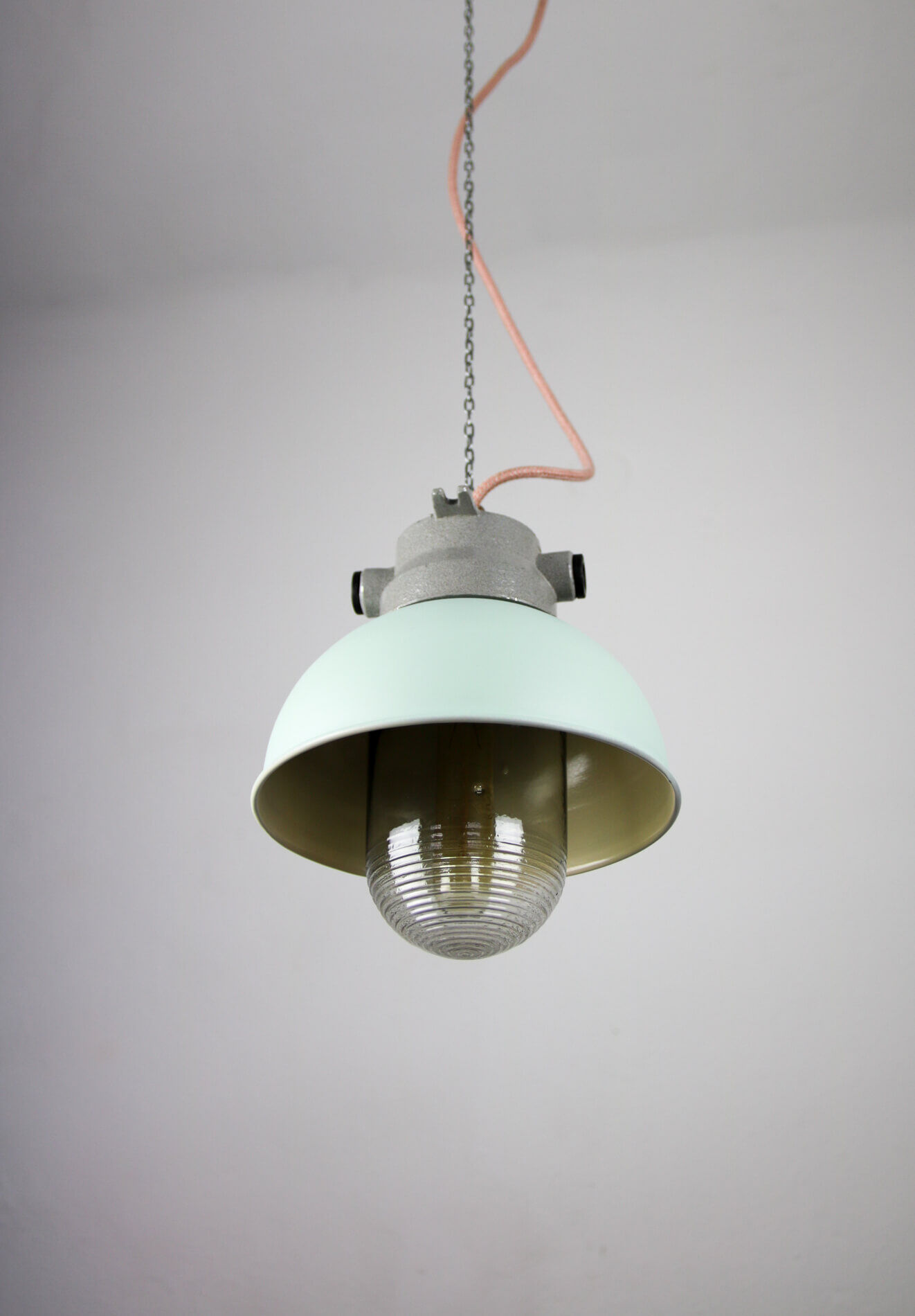 Vintage mint industrial hanging light from TEP