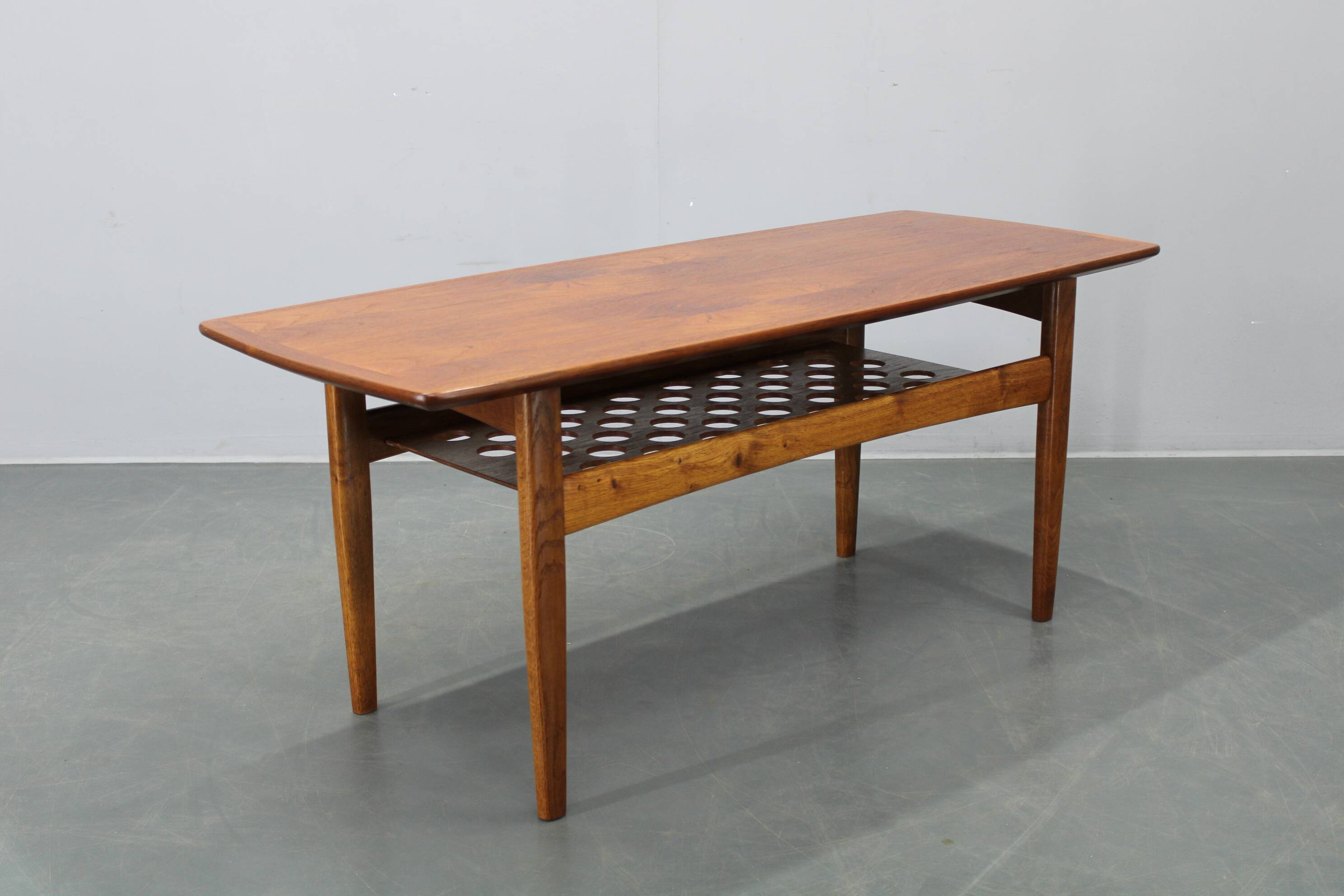 Danish midcentury coffee table with teak veneer and oak base, 1960s