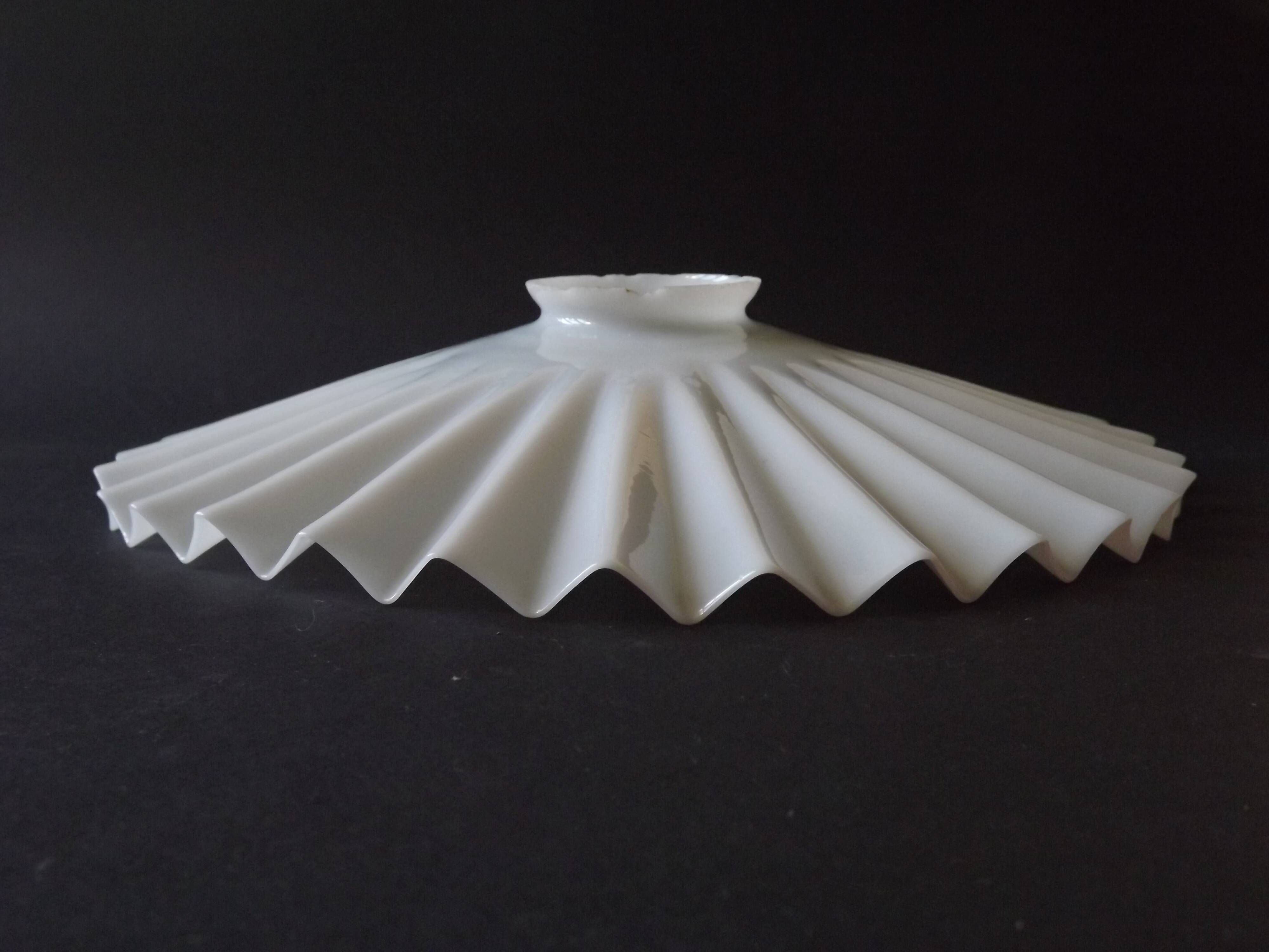 French Vintage 1930s Art Deco White Opaline Glass Pleated Lamp Shade