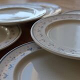 6 vintage dessert plates stamped Longchamp with floral border