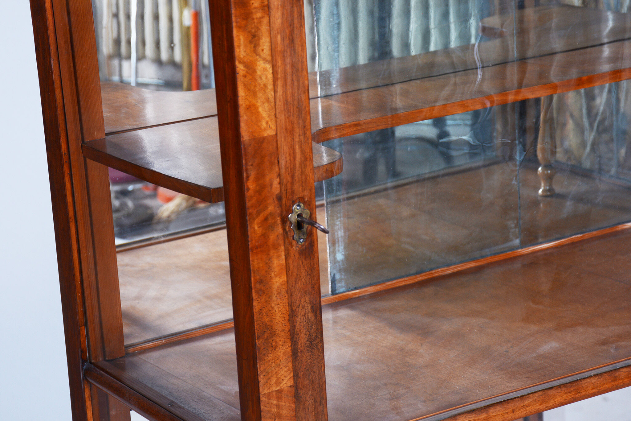 Biedermeier display cabinet, walnut, solid spruce, 1830s, czechia