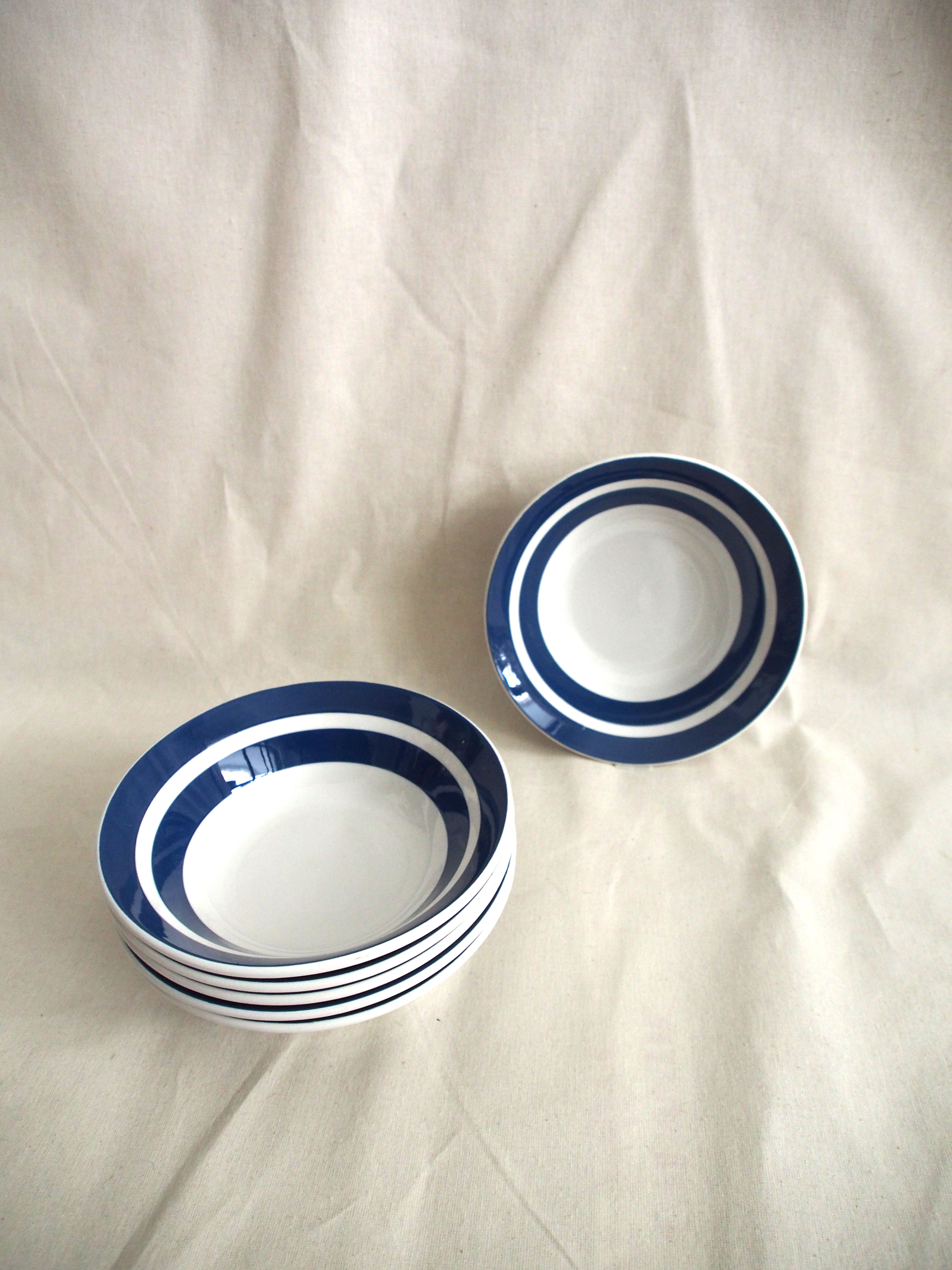 Series of 6 tablespoons in blue striped earthenware