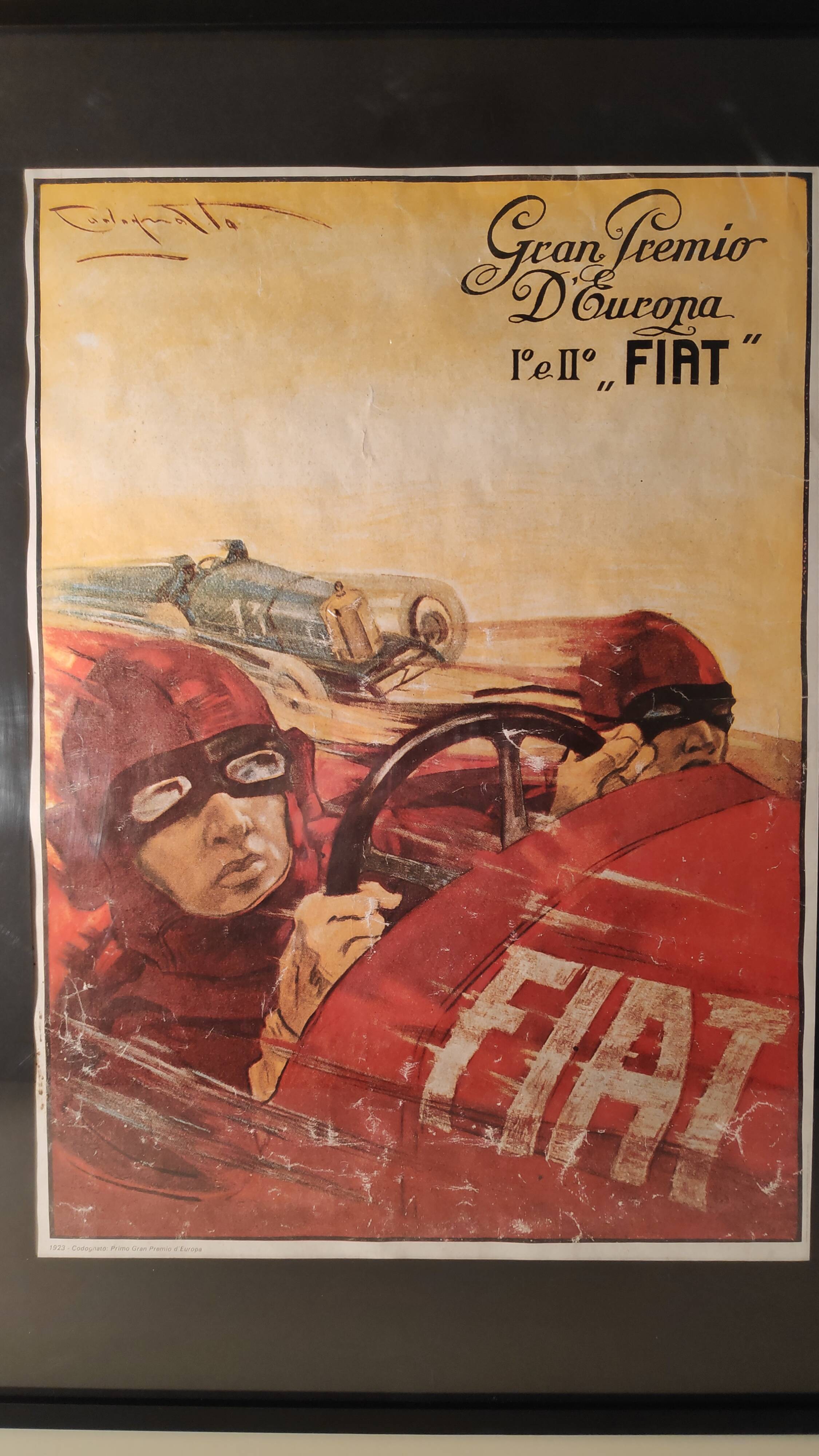 Numbered and printed framed Fiat advertising poster in Italy