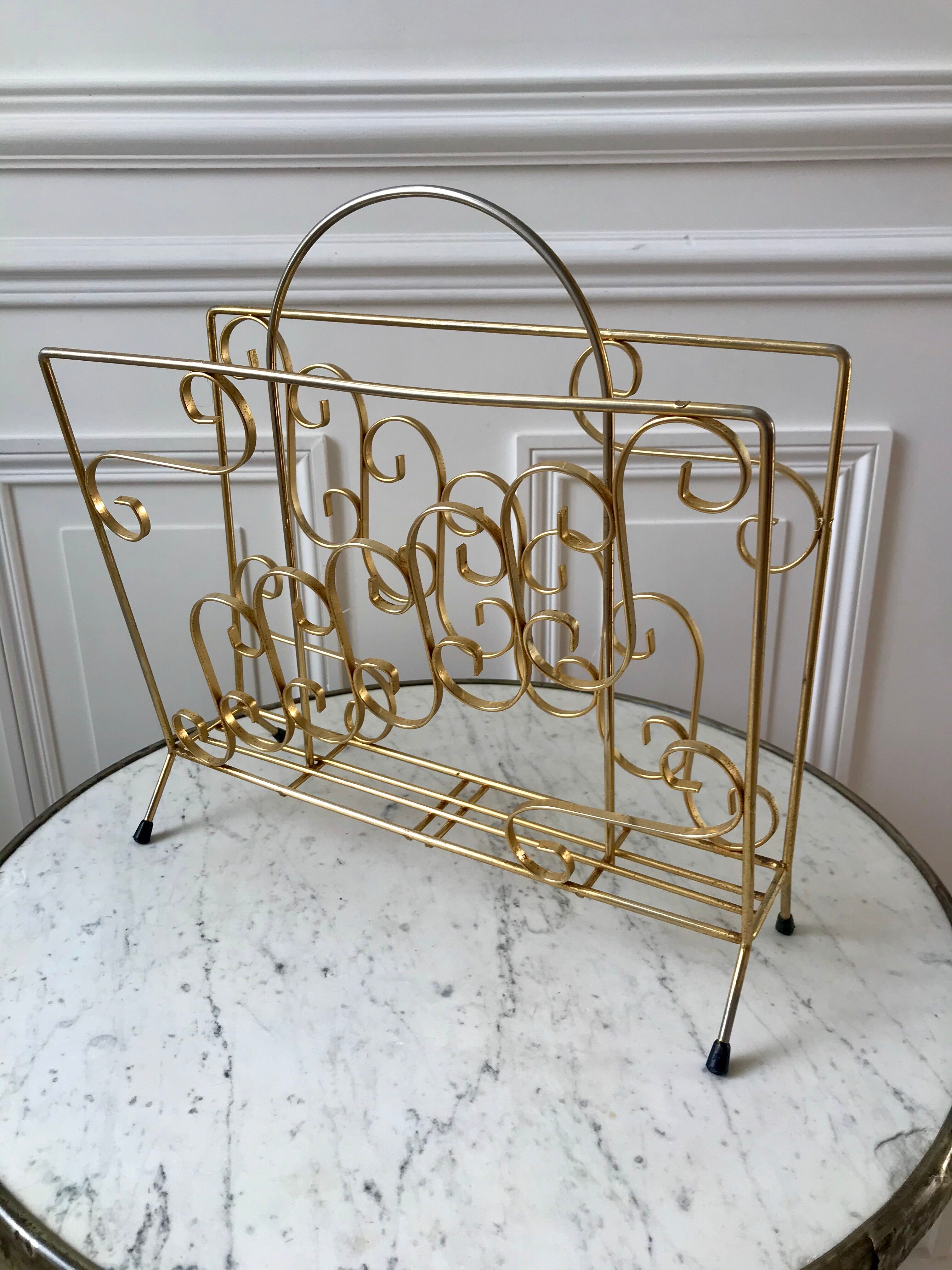 Golden metal magazine holder 60s