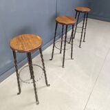 Vintage french wrought iron bar stools, 1960s - set of 3