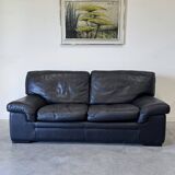 Vintage Roche Bobois sofa – Soleil Noir model – patinated black leather – 2-seater