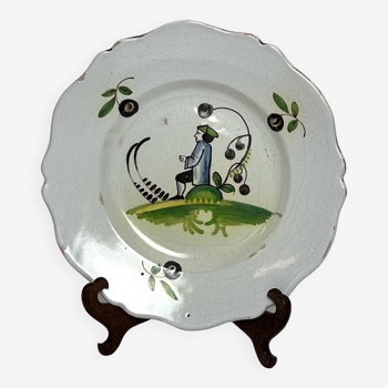 Old Grenoble earthenware plate, 19th century coachman decor
