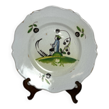 Old Grenoble earthenware plate, 19th century coachman decor