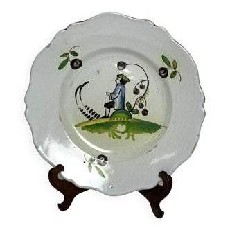 Old Grenoble earthenware plate, 19th century coachman decor