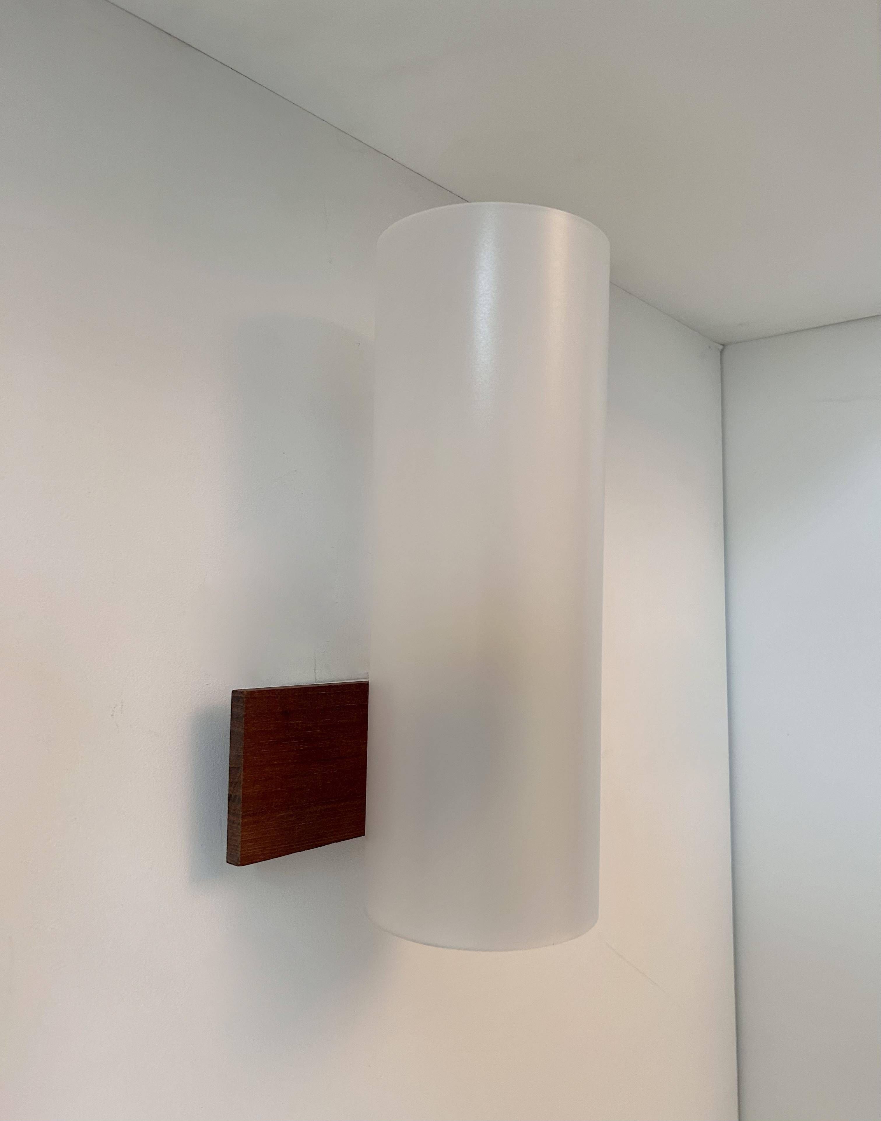 Pair of vintage wall lights, opaline perspex and teak, Doria Leucthen, Germany 1960s