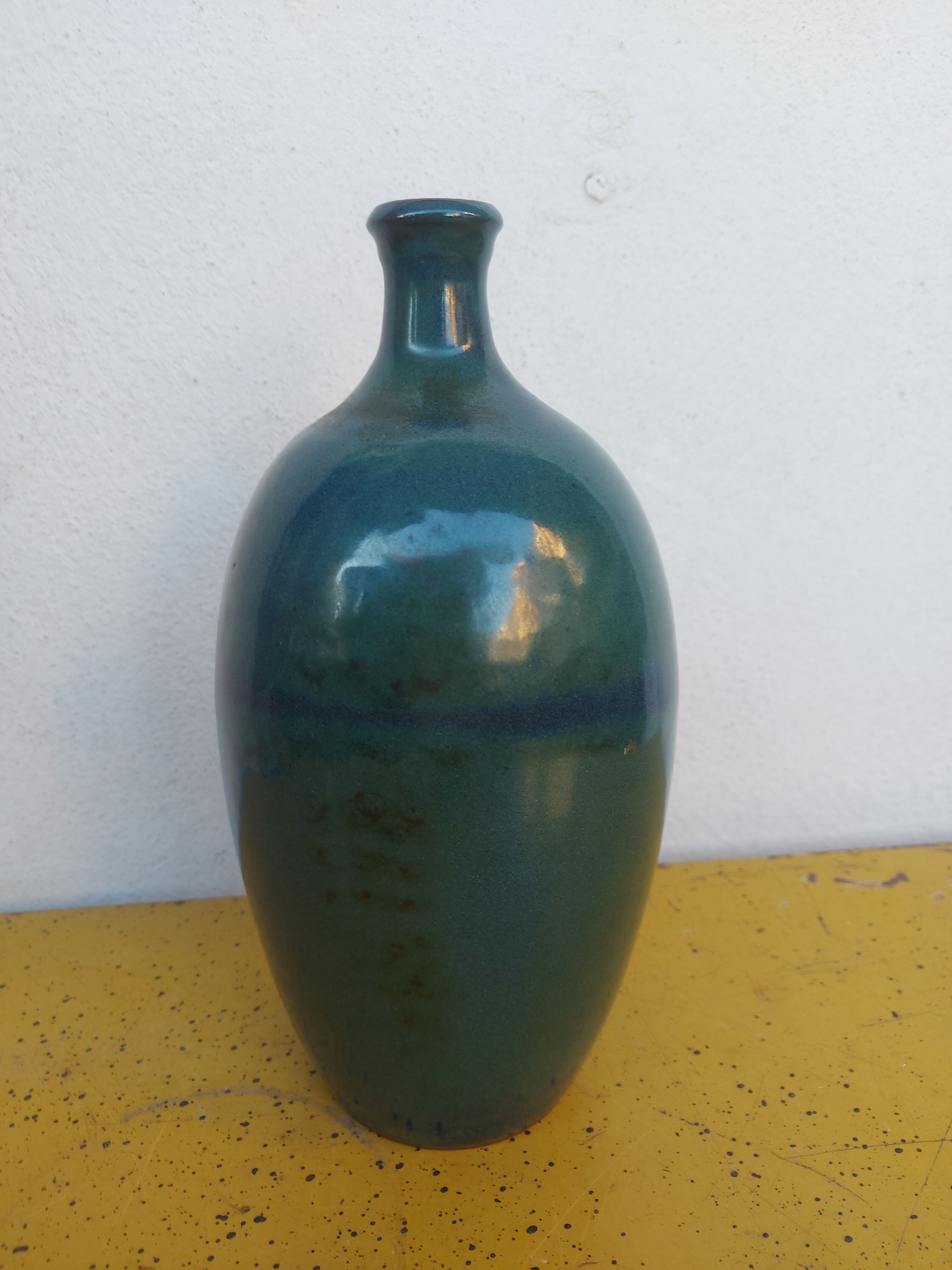 Enamelled terracotta vase, blue