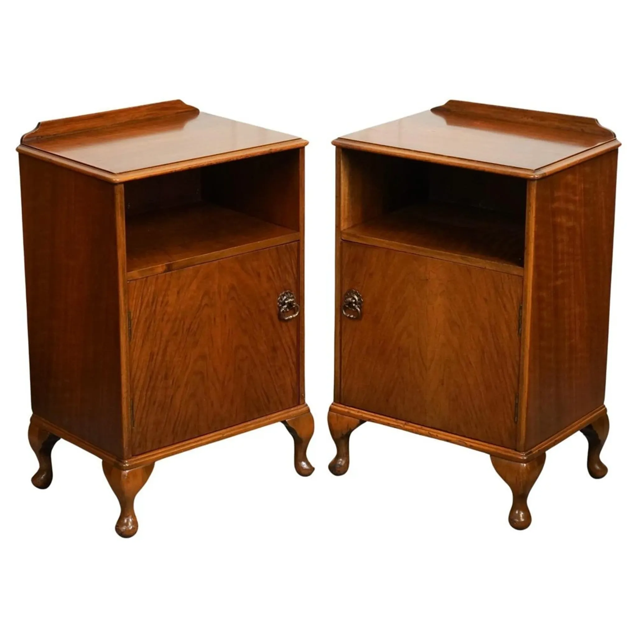 Art Deco Nightstands with Walnut Cabinet and Queen Anne Legs