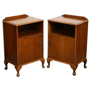 Art Deco Nightstands with Walnut Cabinet and Queen Anne Legs