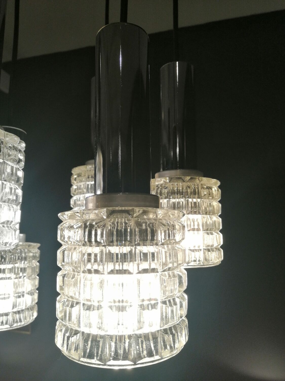 Glass and chrome chandelier by Massive Belgium