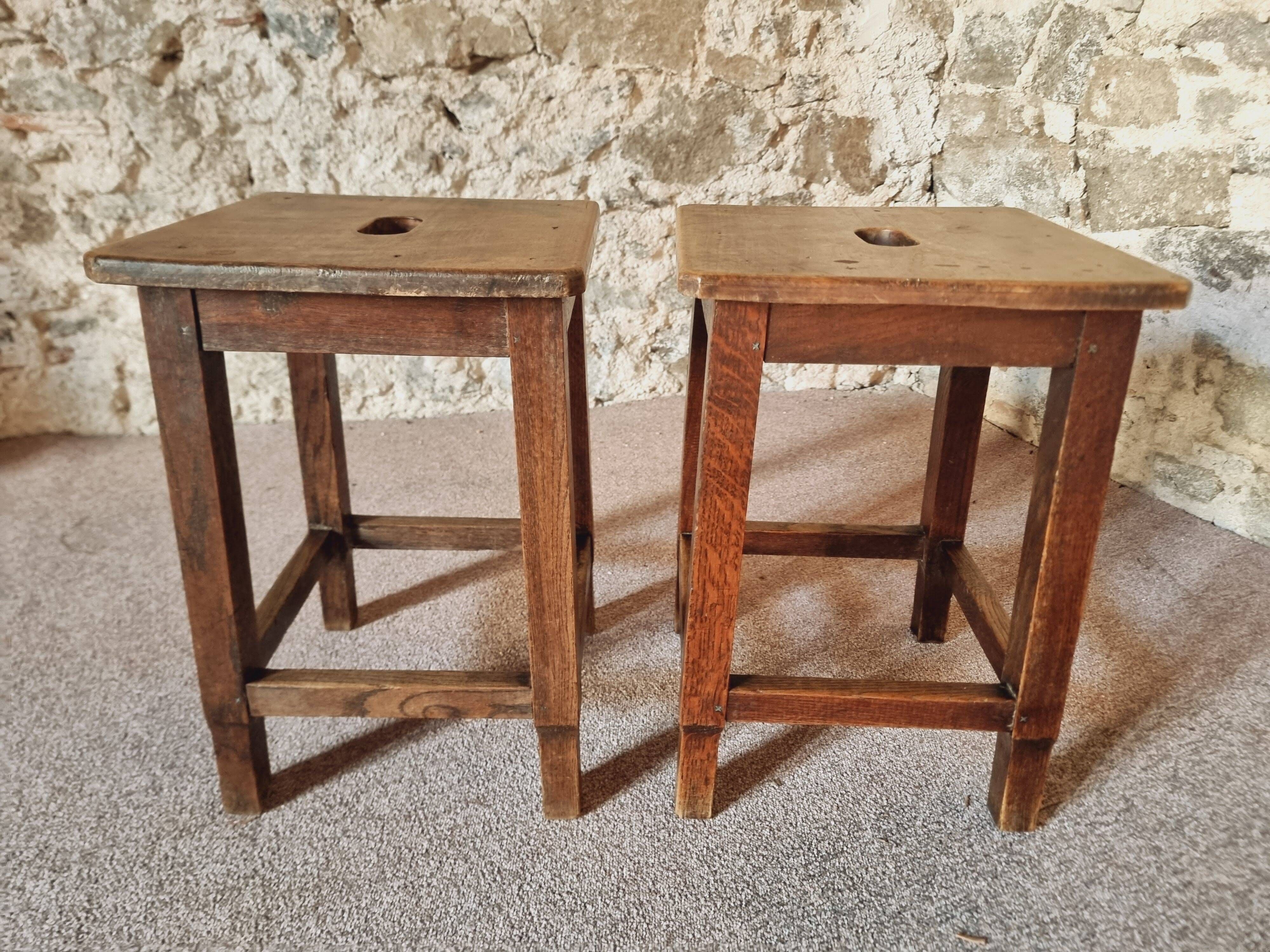 Pair of oak workshop stools – France, 1950s