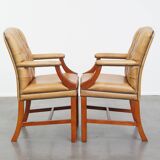 Set of 4 cowhide leather Chesterfield dining chairs in light cognac colour